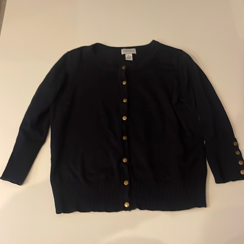 Carmen Marc Valvo, Black snap button down sweater